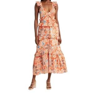Misa Morrison sleeveless poplin tiered ruffle midi dress Medium M